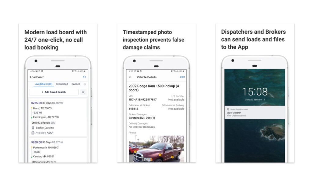 Screenshots of Super Dispatch Mobile App