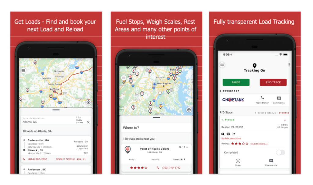 Screenshots of Trucker Tools Mobile App